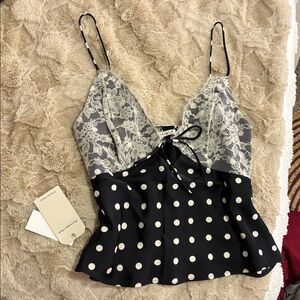Abercrombie & Fitch Black and White Lace Polka Dot Cami